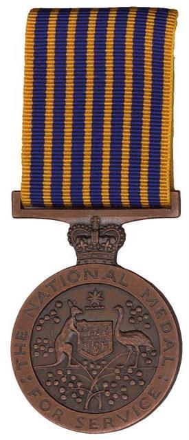 Australian National Medal 15 years diligent service that includes government organizations such as ambulance, correctional, emergency, fire and police forces, and voluntary organisations such as