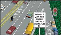Carpool/High Occupancy Vehicles (HOV) Lanes A carpool lane is a special freeway lane used only for carpools, buses, motorcycles, or decaled low-emission vehicles.