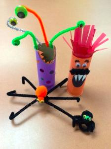 Craft Ideas: Monsters come in all shapes and sizes. Can you create a creepy monster with the supplies we have here today? How many legs will it have? How many eyes?