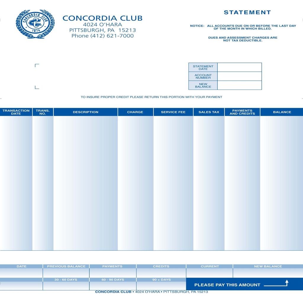 CLUB STATEMENTS PAGE 1 Generate statements from Handicomp s Club Receivables software Available in: Laser Custom or Generic statements Featuring: (at no extra cost) Custom copy of your choice.