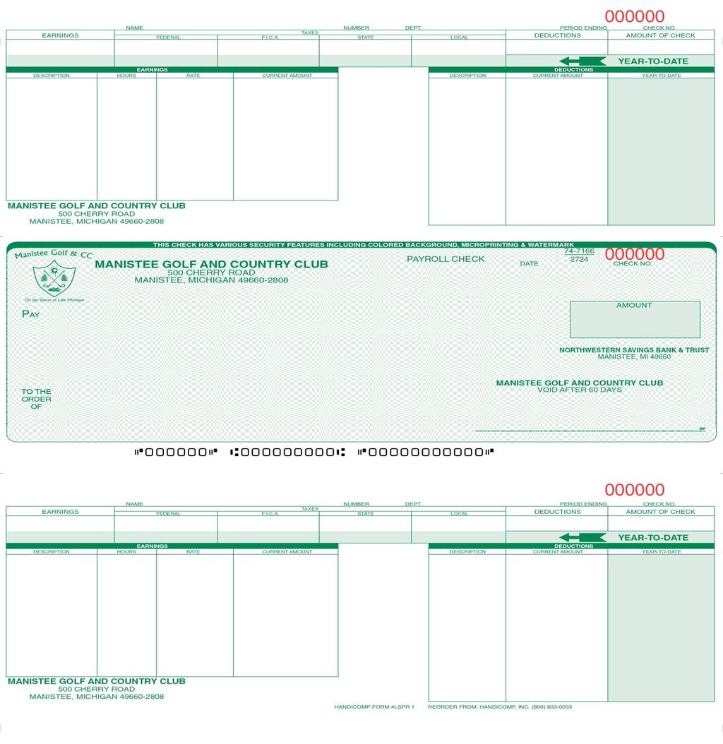 PAYROLL CHECKS PAGE 4 Generate checks from Handicomp s Payroll software HOW TO ORDER CHECKS:. Include a voided check which has your routing and account numbers listed.