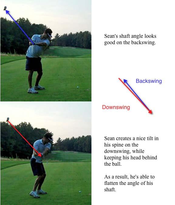 The key step that Sean s missing is leaving his belt buckle behind the ball on the downswing. There are a couple adjustments he could make.