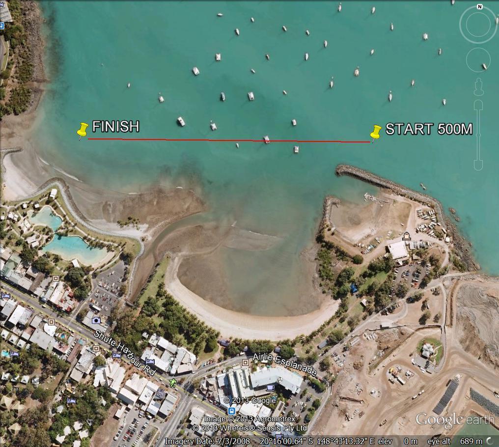 OC6 SENIORS & JUNIORS SHORT (500m) COURSE All divisions This course is a 500m straight line sprint from a buoy situated 500m directly along the Southern shoreline.