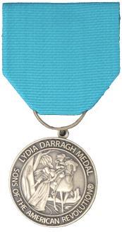 SAR LYDIA DARRAGH MEDAL (38) The medal is awarded by the incumbent President General, Vice President General, State Society President or Chapter President to the lady who has provided significant