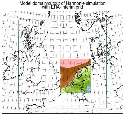Introduction The KNMI North Sea Wind (KNW) atlas is based on 35 years (1979-2013) of ERA-Interim reanalyses 1 (80 by 80 km grid) and mesoscale atmospheric model HARMONIE (2.5 by 2.