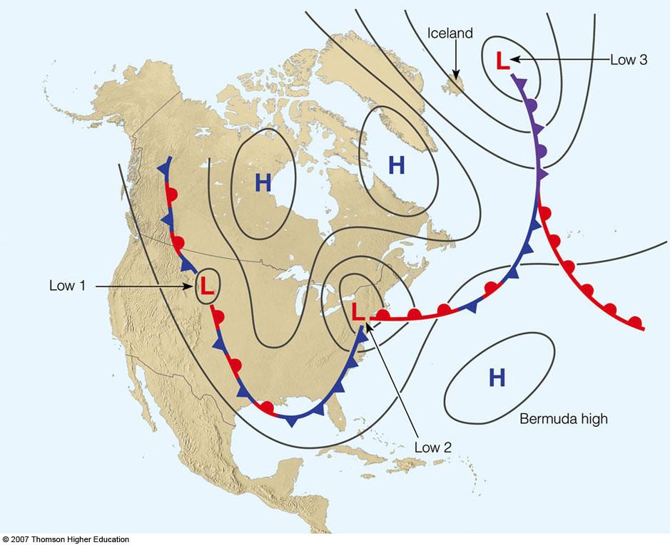 Wave cyclone Formation Low 1: stationary front Low 2: Forming (developing stage) Low 3: Developed stage Cyclogenesis - development of the low pressure cyclone.
