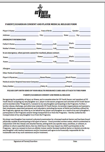 PLAYER FORMS 1. Participant Agreement Signed by player and parent 2.