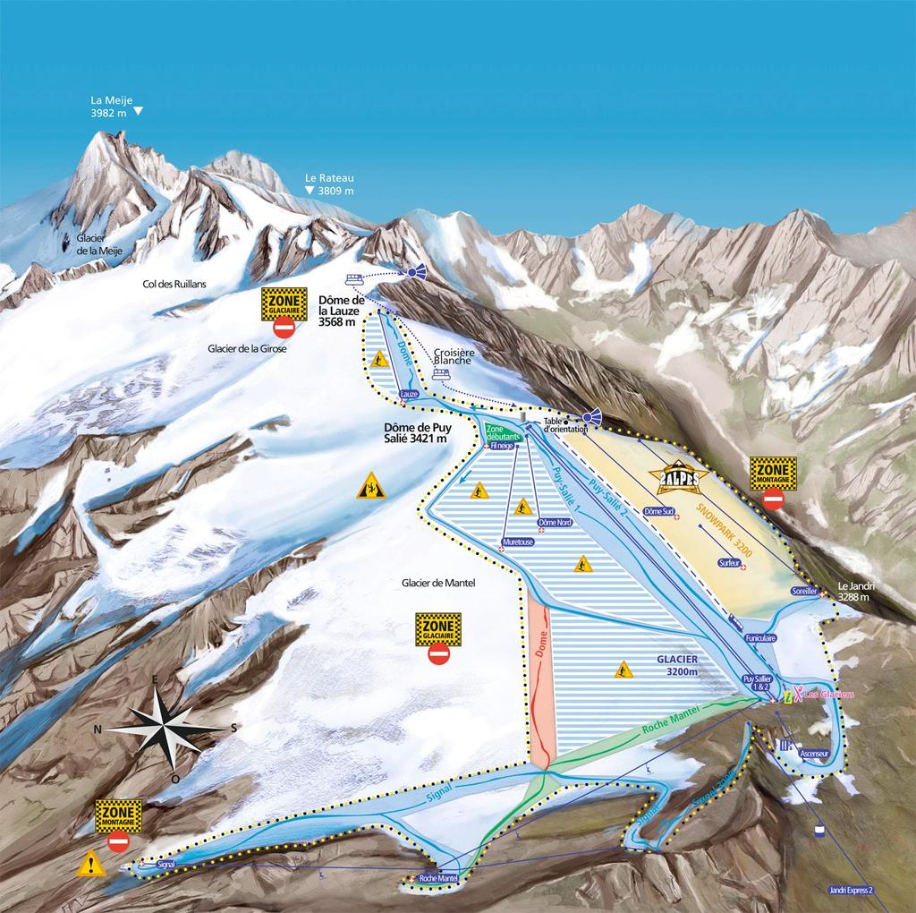 RESORT INFORMATION The Les Deux Alpes ski area is located on the 120 hectare glacier and ranges from 2900 metres up to 3600 metres which makes it one of the largest European summer skiing spots.