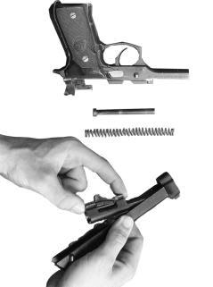 Assemble the Pistol, Continued Assembly Procedure, continued Step Action 2 Insert the muzzle of the barrel assembly into the forward open end of the slide.