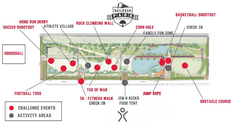 EV ENT MAP/DIAGRAM R A IL ROAD PARK With 19 acres of green space in the middle of downtown Birmingham, including nine acres of open lawn, Railroad Park is the ideal place to have lunch, throw a
