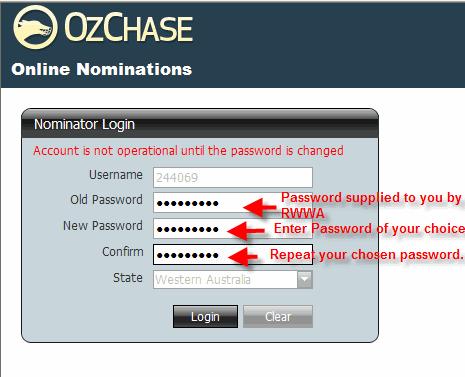 Enter your OzChase Userid - this is your OzChase Id (in some States followed by your State), Password and State, for example 261403 or 261403sa. 3.