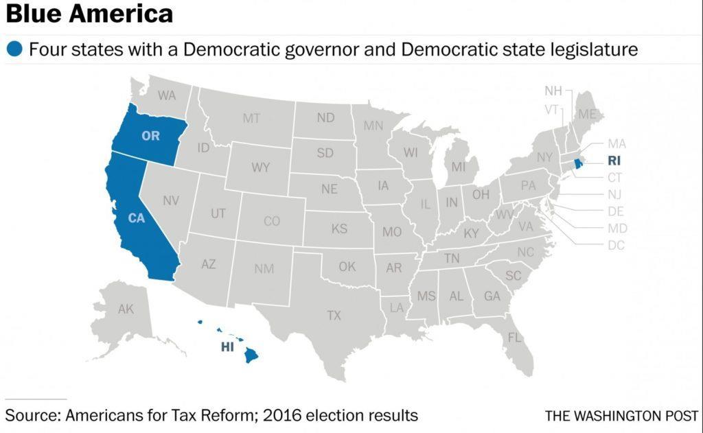 Five states with a Democratic governor