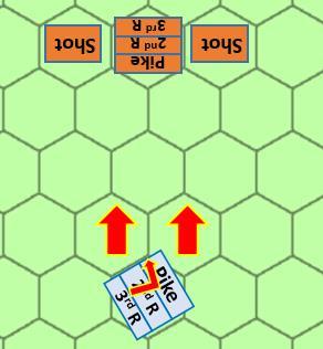 It can move 3 hexes so must follow one the routes indicated by the red arrows. It has a choice of where it completes its turn.