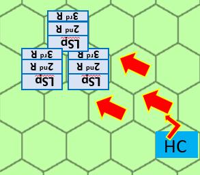 Impetuous example II. If the English knights commenced the turn as shown they would turn to face the schiltrons. Turning like this is a full turn for the knights.