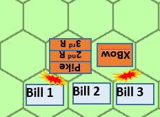 In this circumstance Bill1 fights the Pike block and Bill2 has to fight the XBow stand even though it is a support stand.
