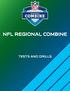 NFL Regional Combines Tests and Drills. Tests Short Shuttle 40 Yard Dash Vertical Jump Standing Broad Jump. Defensive Drills.