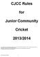 CJCC Rules. for. Junior Community. Cricket 2013/2014