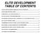 ELITE DEVELOPMENT TABLE OF CONTENTS