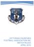 VICTORIAN CHURCHES FOOTBALL ASSOCIATION INC. MATCH RULES. (March 2016) TABLE OF CONTENTS