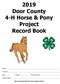2019 Door County 4-H Horse & Pony Project Record Book