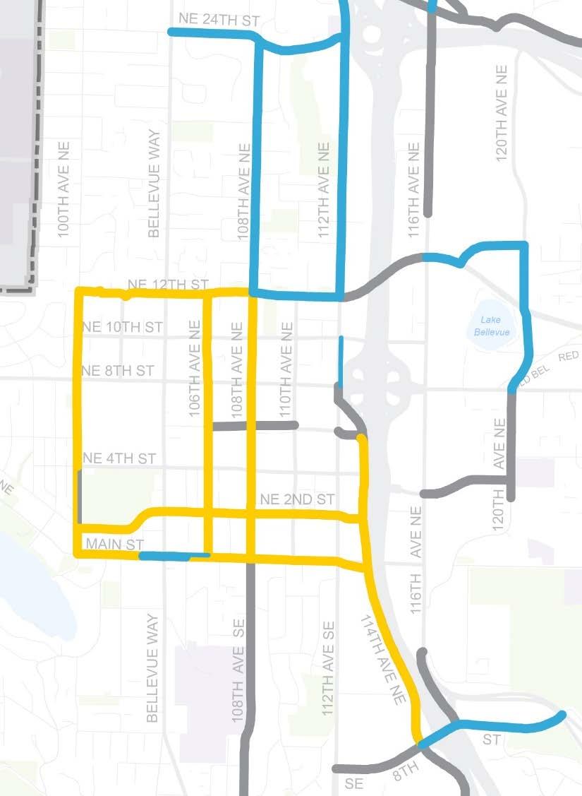 Downtown Bicycle Network Candidate Corridors: North-South 100th Ave NE 106th Ave NE
