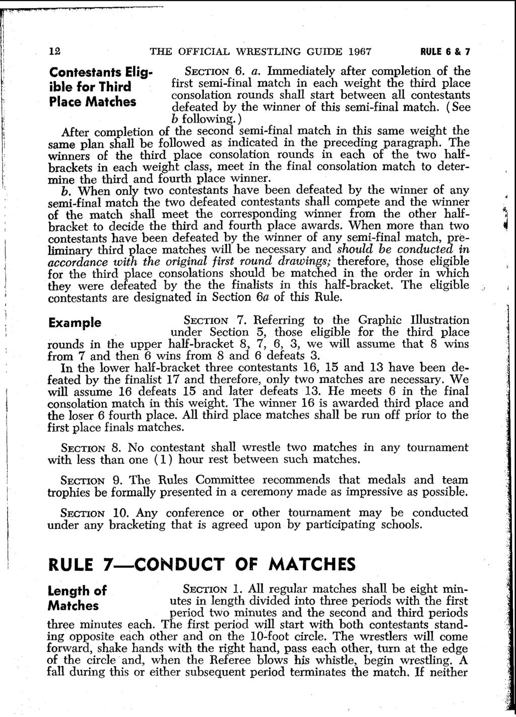 12 THE OFFICIAL WRESTLING GUIDE 1967 RULE 6 & 7 Contestants Elig- SECTION 6. a.