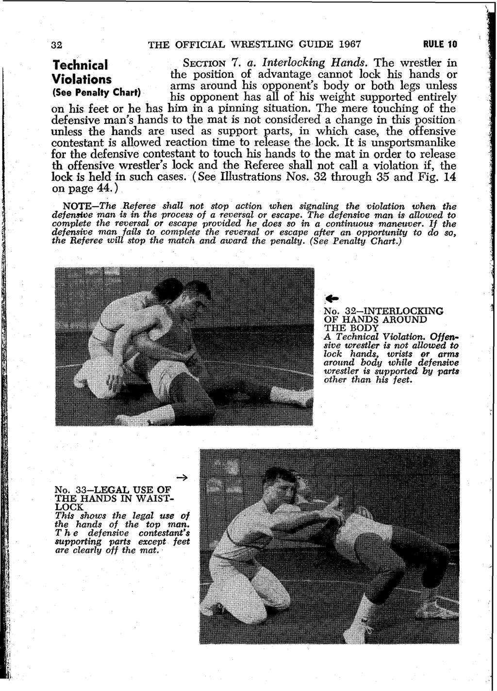 32 THE OFFICIAL WRESTLING GUIDE 1967 RULE 10 Technical SECTION 7. a. Interlocking Hands.