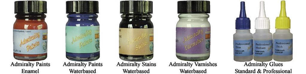 ADMIRALTY PAINTS, STAINS, VARNISHES & GLUES Admiralty Paints from Caldercraft are a new brand of paints specifically designed for modellers and the first range in this brand of paint has been