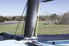 4. Once the sail reaches the top of the mast, secure the halyard using the cleat on the side of the mast. 5.