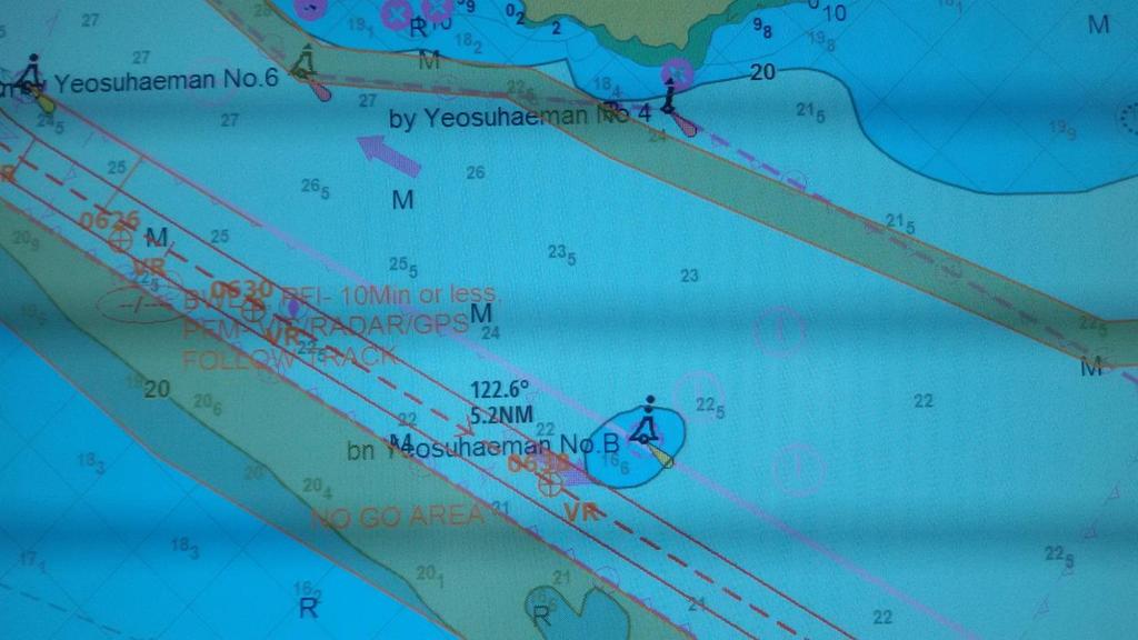 LEG 4: Pilot Station to Buoy B Instructions from Pilot: Pass slightly North of Buoy Yeosuhaeman No.B. Depth is slightly higher there.