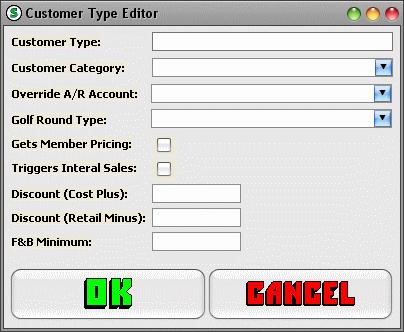 Customer Type Editor Screen -ENTER the appropriate information