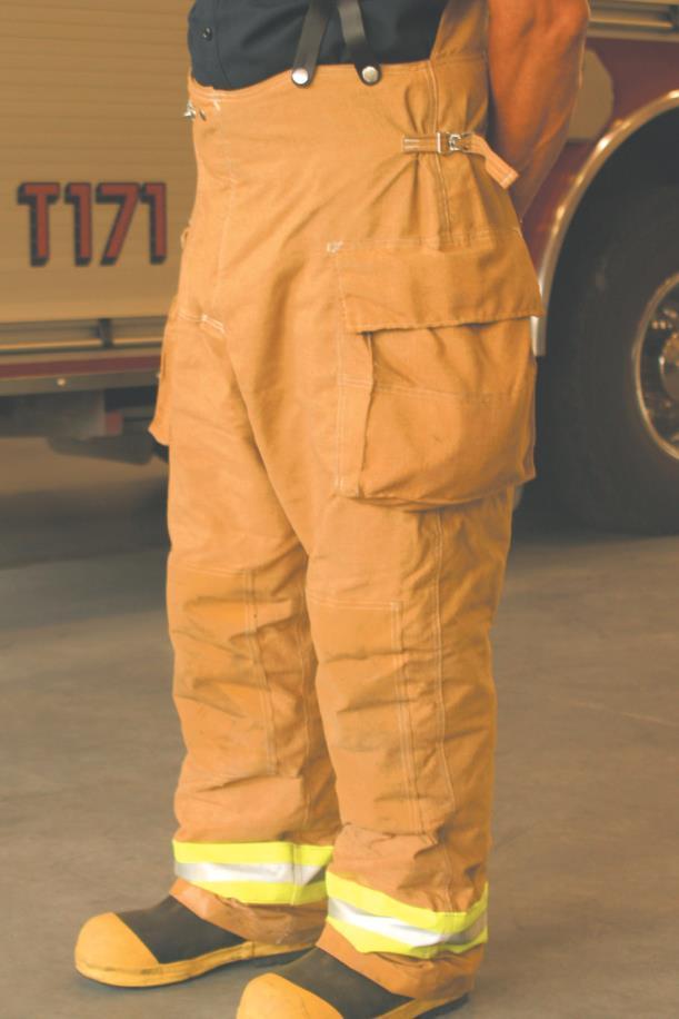 Protection Provided by Turnout Gear (4 of 4) Bunker pants can have a waist-length or bib-overall design.