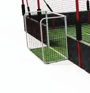 Sling system for the indoor soccer field Posts 80x 80 mm plastic-coated and galvanized steel, Plastic-coated and galvanized automatic return gate with mesh welded or bar panels filling width 1.