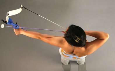 (archers triangle). Note draw elbow slightly behind arrow line. Poor alignment. Top of shoulder not in line while the draw arm elbow is well outside the arrow line.