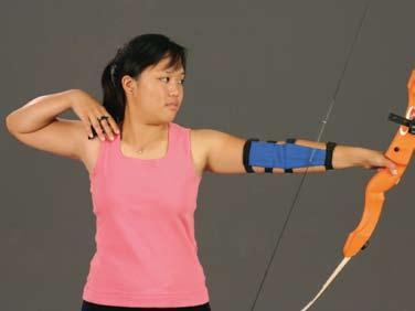 During the draw, the bow arm continues to reach toward the target to create equal forces in both halves of the body.