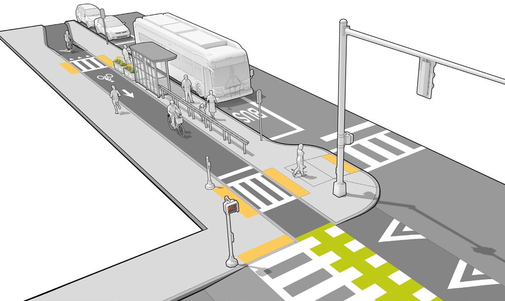 EXHIBIT 5K: FLOATING BUS STOP (NEAR-SIDE) EXHIBIT 5K shows a raised separated bike lane alongside a near-side floating bus stop.