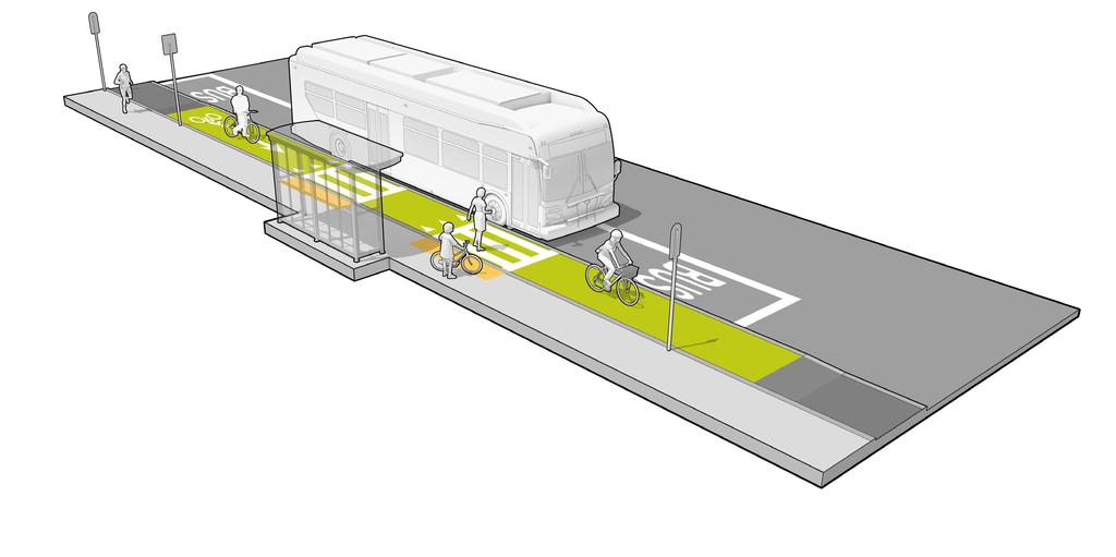 EXHIBIT 5M: CONSTRAINED BUS STOP Refer to Figure 8 of the FHWA Guide for constrained bus stop guidance for retrofit projects (i.e., paint, markings, objects and signs only).