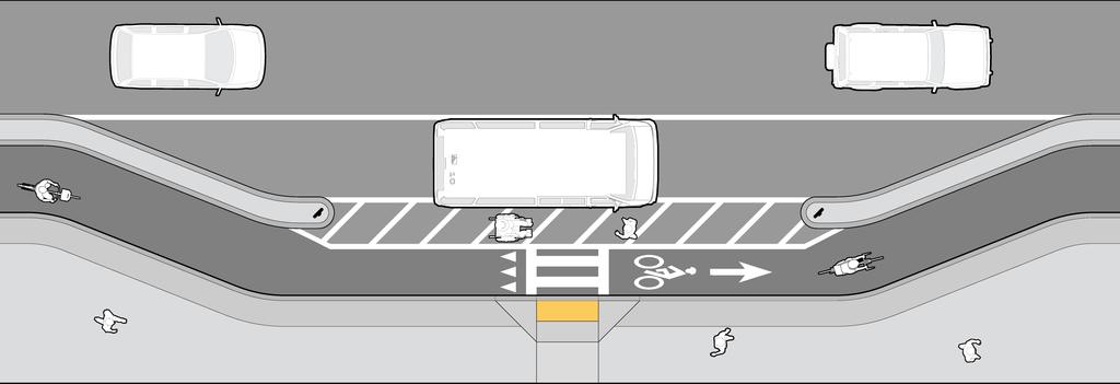 In locations without on-street parking, a lateral deflection of the separated bike lane may be required to accommodate an accessible loading