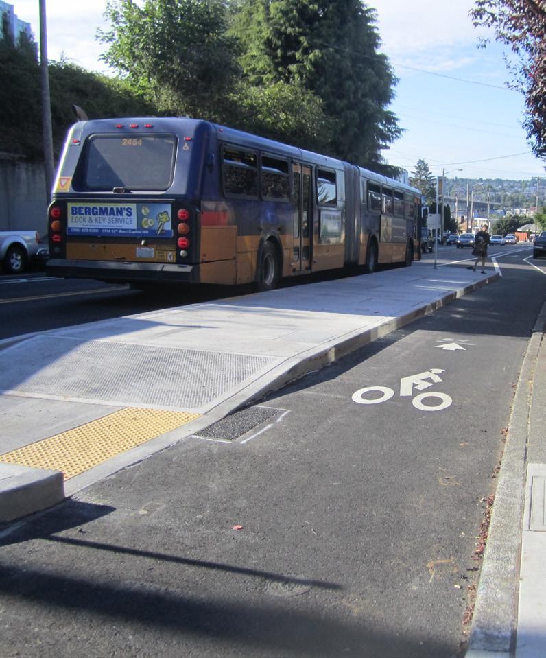 5.4 BUS STOPS Separated bike lanes can be integrated with a variety of bus stop designs. They are compatible with mid-block, near-side and far-side bus stop locations.