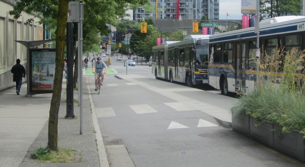 Designers can communicate expectations for people bicycling and taking transit by following these principles to the maximum extent feasible: Seattle, WA Cambridge, MA Guide bus passengers across the