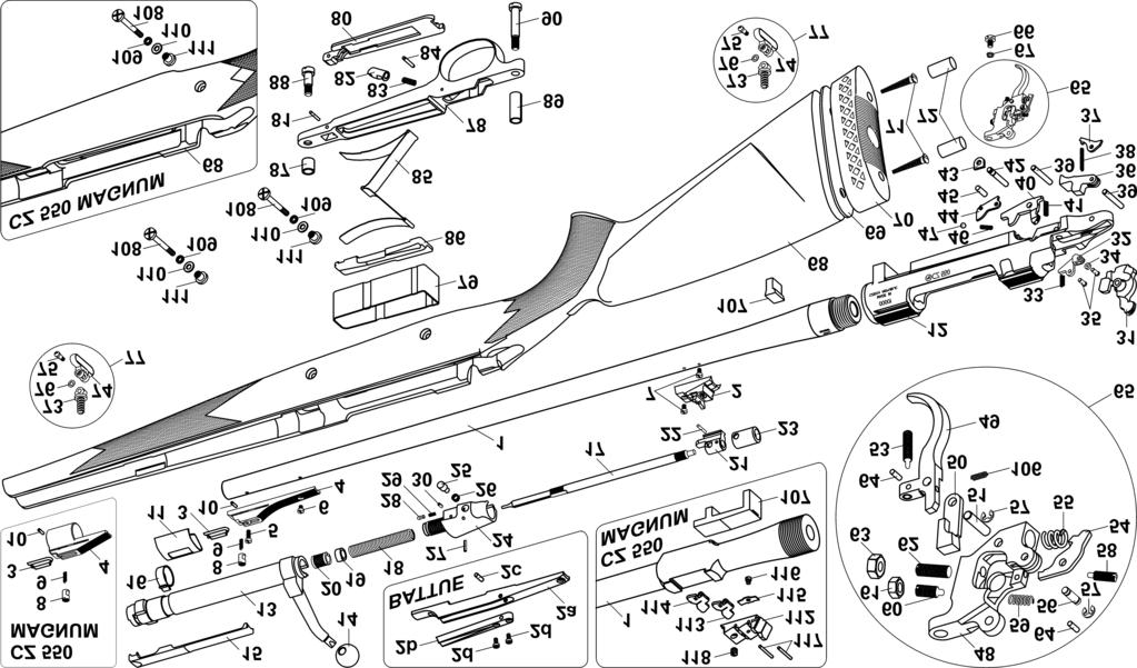ILLUSTRATION AND LIST OF PARTS CZ 550