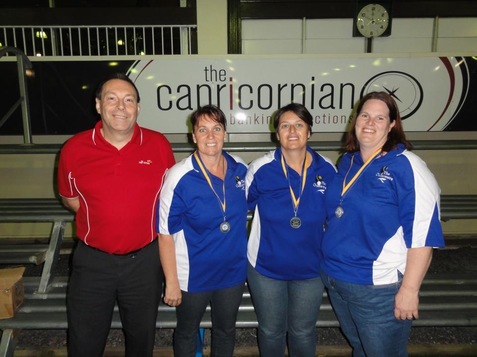 Brian Auld with the Runners-up, from the left, Jae Walters, Karen Paroz and Melissa Genninges.
