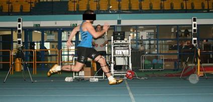 Figure 3 Current application of StrideSense for the investigation of contact time and velocity in sprinting, with CODA scanners being used to provide foot contact time validation data (Bezodis et al.