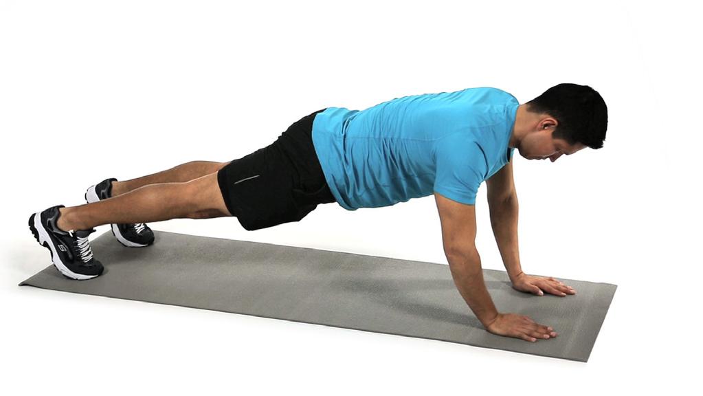 Repeat 12 to 15 times, doing more PLANK From all fours, walk your feet back until your shoulders, hips, knees and heels are in a straight line, wrists directly below your