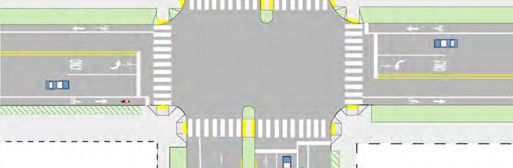 Fig. 5.4K. Multi-lane Urban Intersection Design Guidelines 2 4 3 1 6 5 6 Key Elements 1. Pedestrian crossing islands should be installed at wide, multi-lane streets with high traffic volumes.