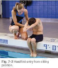 Teaching Forward Start (Detailed Protocol) (From Red Cross Safety Training for Swim Coaches manual) Sitting Position Sit on the edge of the pool with your feet on the edge of the gutter or against