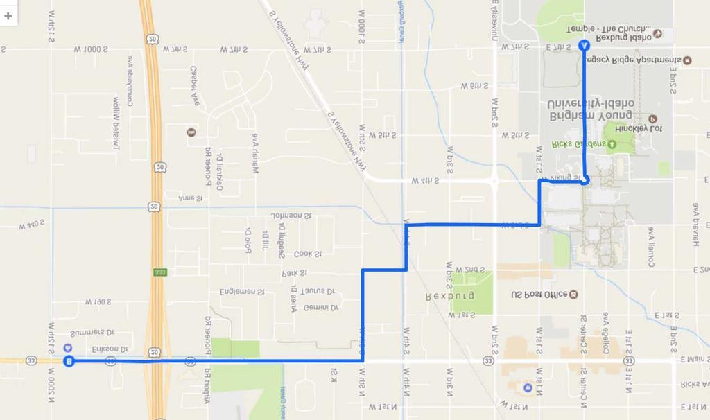Leg 1 Description: 2.7 miles 0.0 Start on east sidewalk on the corner of 7 th South & Center Street. Stay on sidewalk continuing north to W 4 th South (Viking Dr). 0.4 Stay on the sidewalk as you turn left on the roundabout on Viking Drive by the Manwaring Center.