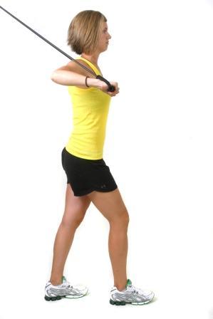 Movement: Using the chest muscle, press arms straight forward to in front of the chest.