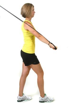 Decline Chest Press Anchor: High, top of door Start: Stand with your back to the door, tubing in both