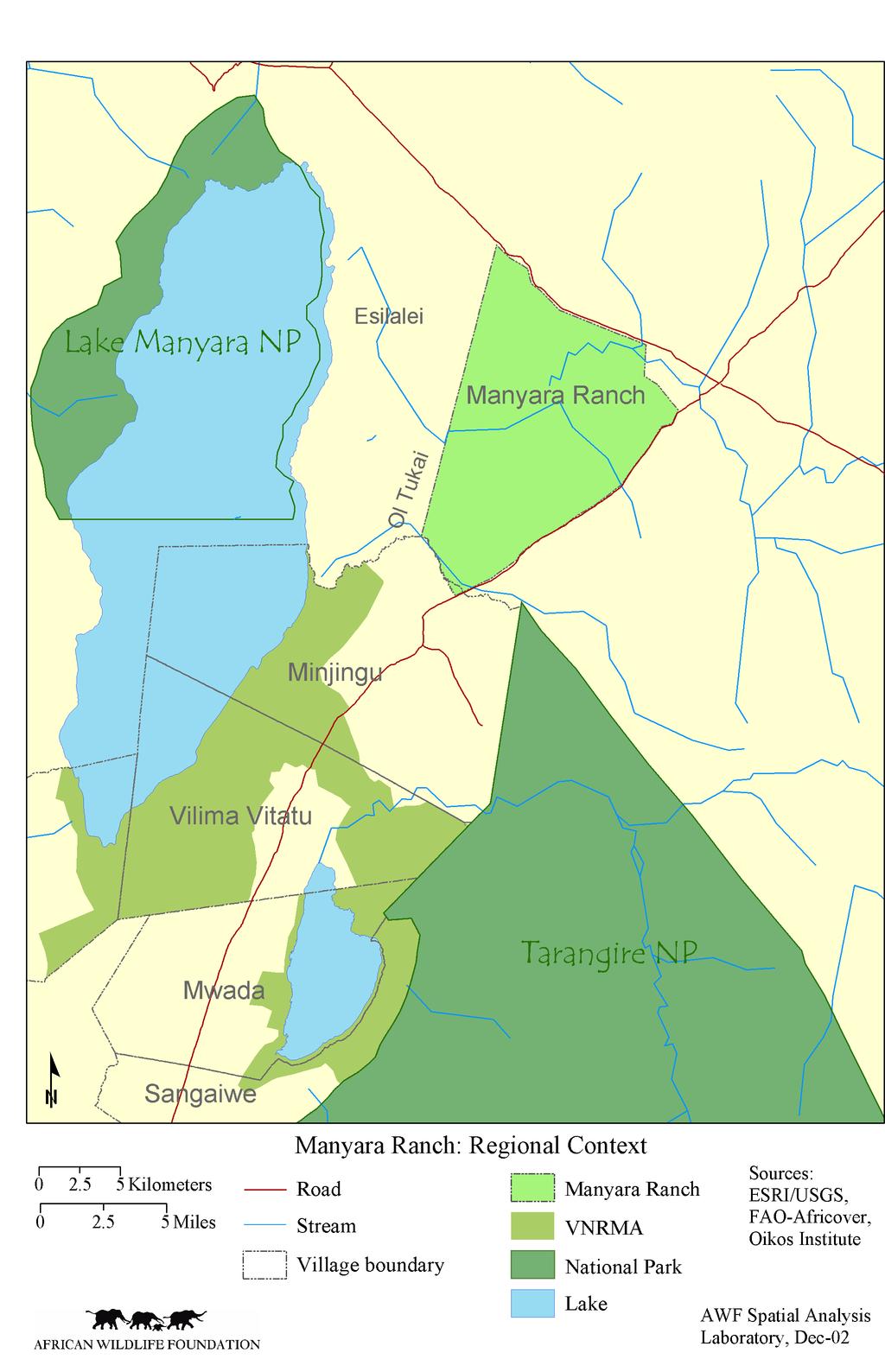 Manyara Ranch Former state-run cattle Ranch Local claims of ownership and use rights Threats: increased cultivation in surrounding villages, poaching,